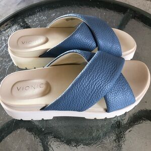 Vionic Sandals Vesta Comfort Flatform Blue Shadow Womens Shoes Size 8.5